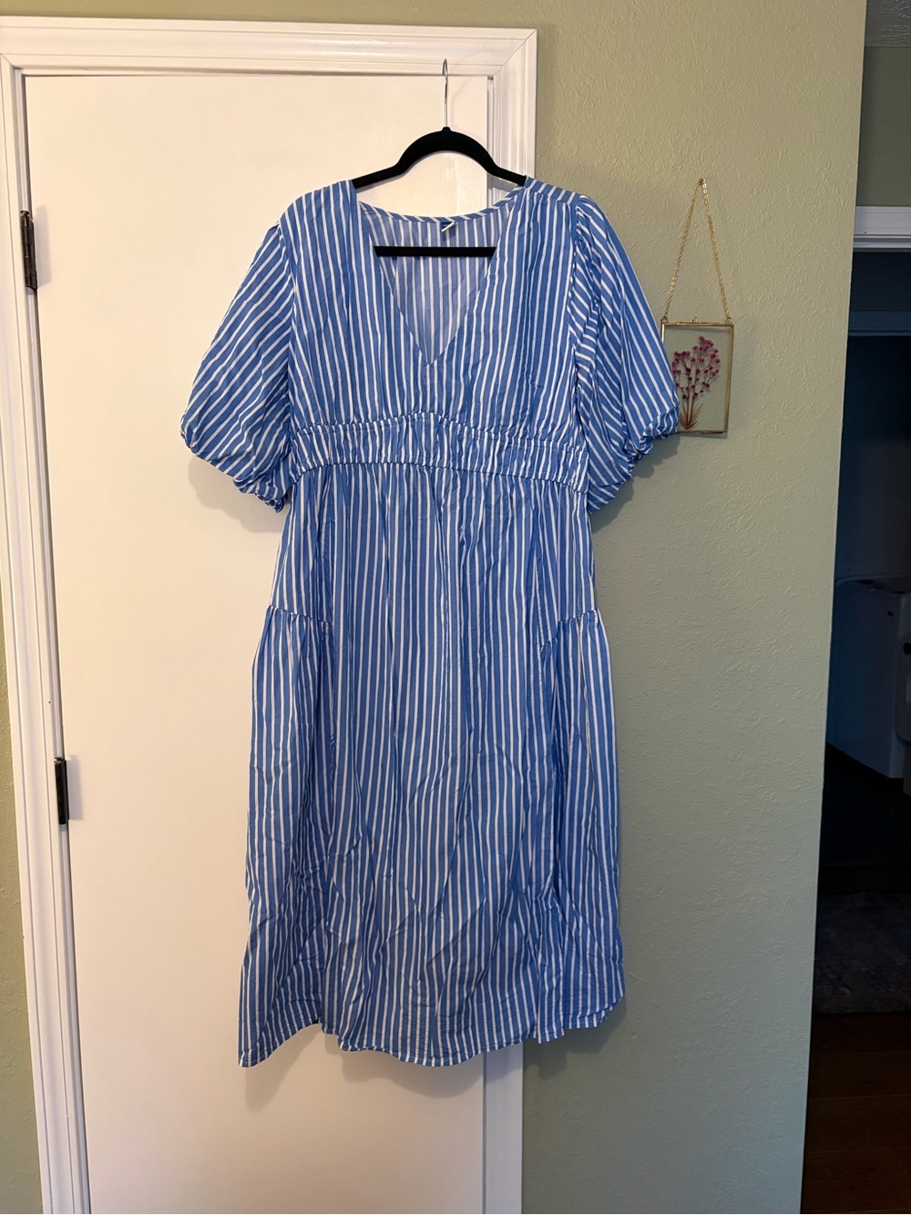 Old Navy Blue and White Striped Midi Maternity Dress